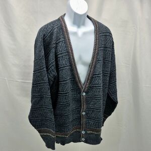 Vintage 90s Cambio Italia Men 2X Wool Blend V-Neck Cardigan Sweater Grandpa Core